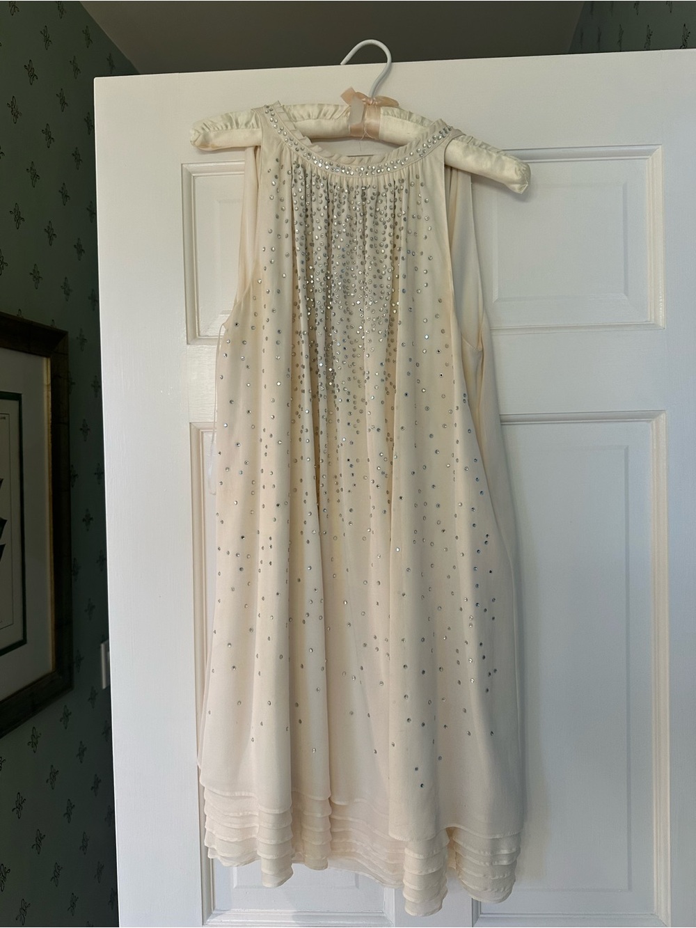 Alice + Olivia Ivory Rhinestone Embellished Chiffon A-Line Dress
